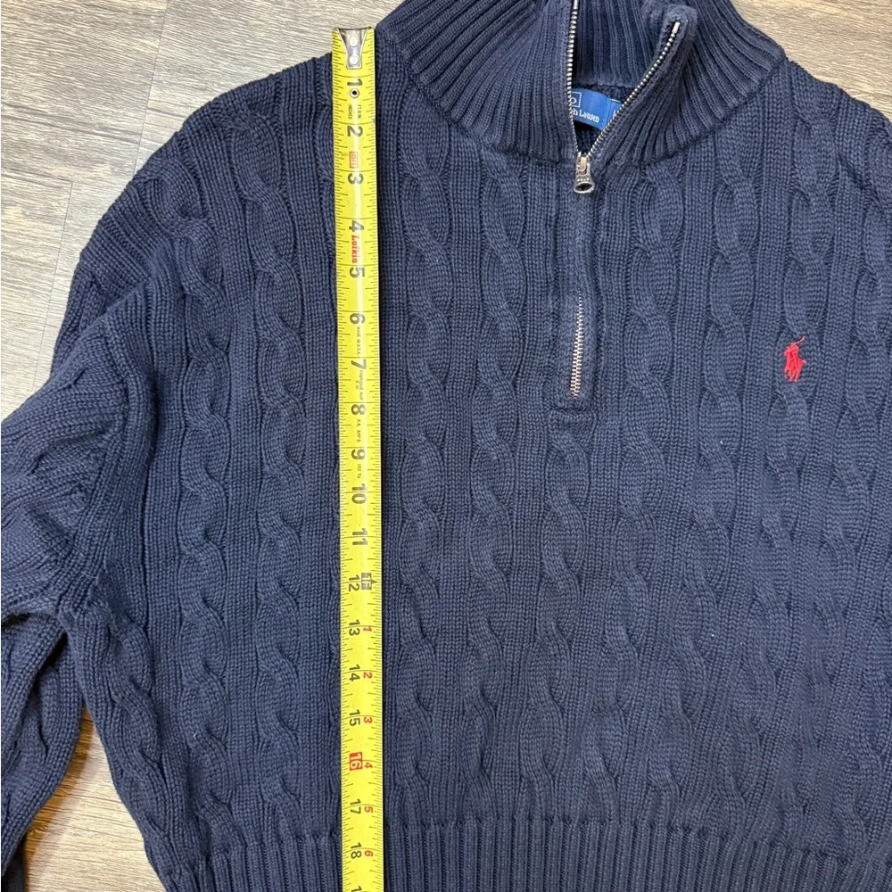 Ralph Lauren Dark Blue Cable-Knit Quarter Zip Sweater - Picture 9 of 11